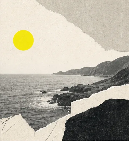 海岸与黄色太阳拼贴